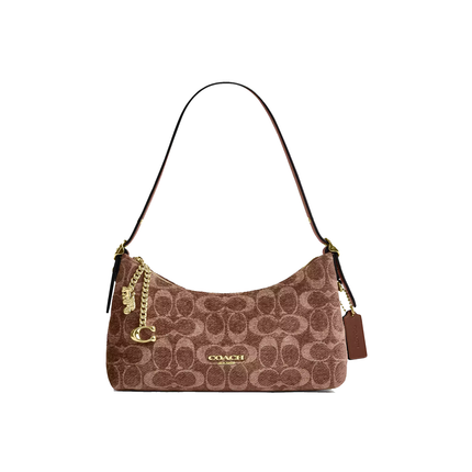 Coach Women's Emeilia Shoulder Bag In Signature Chenille Gold/Light Khaki/Vintage Brown