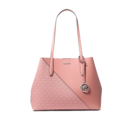 Michael Kors Women's Avalon Medium Signature Logo and Smooth Tote Bag Sunset Rose