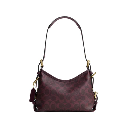 Coach Women's Laurel Shoulder Bag 22 With Buckles In Signature Canvas Gold/Black Currant