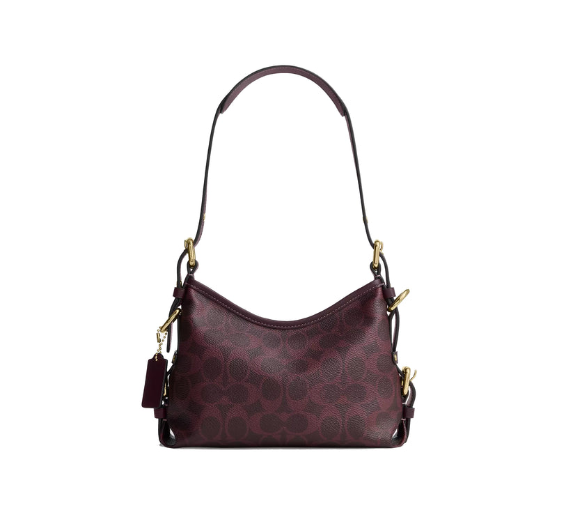 Coach Women's Laurel Shoulder Bag 22 With Buckles In Signature Canvas Gold/Black Currant