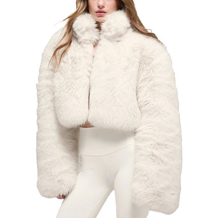 alo Women's Opulent Faux Fur Cropped Jacket Ivory