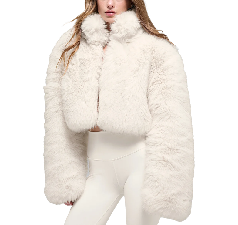 alo Women's Opulent Faux Fur Cropped Jacket Ivory