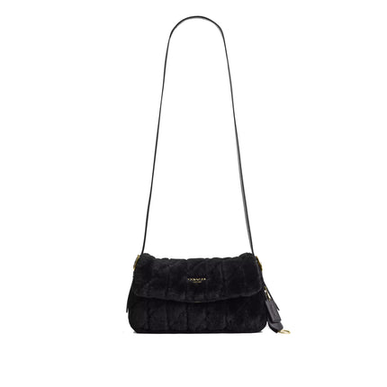 Coach Women's Etta Small Flap Shoulder Bag In Shearling With Quilting Suede/Gold/Black