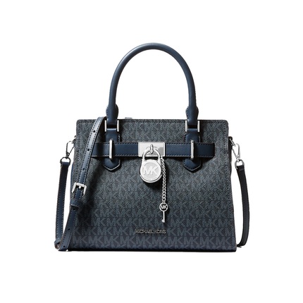 Michael Kors Women's Hamilton Small Signature Logo Satchel Bag Admiral/Silver