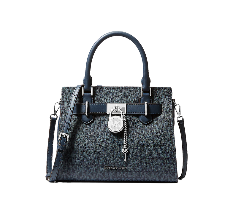 Michael Kors Women's Hamilton Small Signature Logo Satchel Bag Admiral/Silver