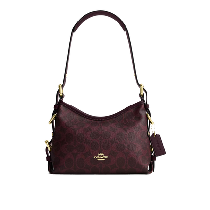 Coach Women's Laurel Shoulder Bag 22 With Buckles In Signature Canvas Gold/Black Currant