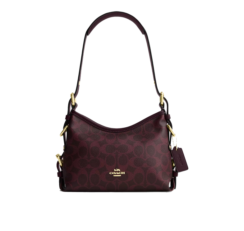 Coach Women's Laurel Shoulder Bag 22 With Buckles In Signature Canvas Gold/Black Currant