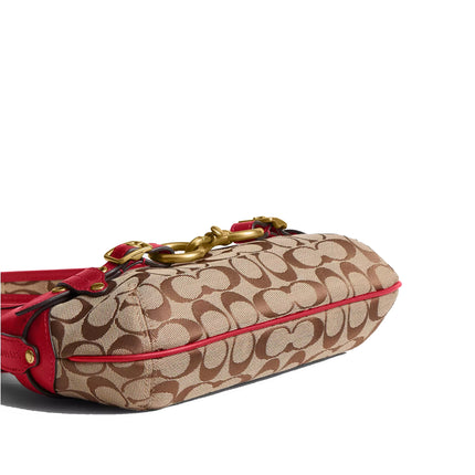 Coach Women's Belted Ergo Shoulder Bag 26 In Signature Jacquard Brass/Poppy Signature