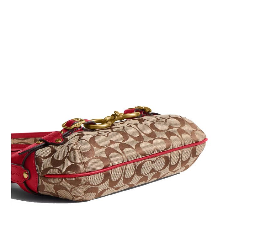 Coach Women's Belted Ergo Shoulder Bag 26 In Signature Jacquard Brass/Poppy Signature