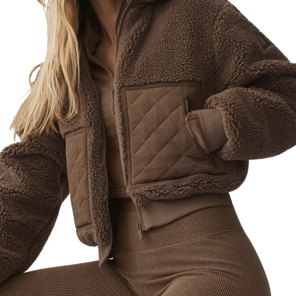 alo Women's Sherpa Edge Bomber Java Brown