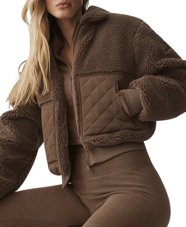 alo Women's Sherpa Edge Bomber Java Brown