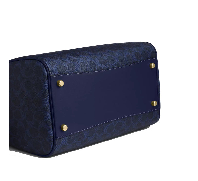 Coach Women's Rowan Large Satchel Bag In Signature Canvas Gold/Navy