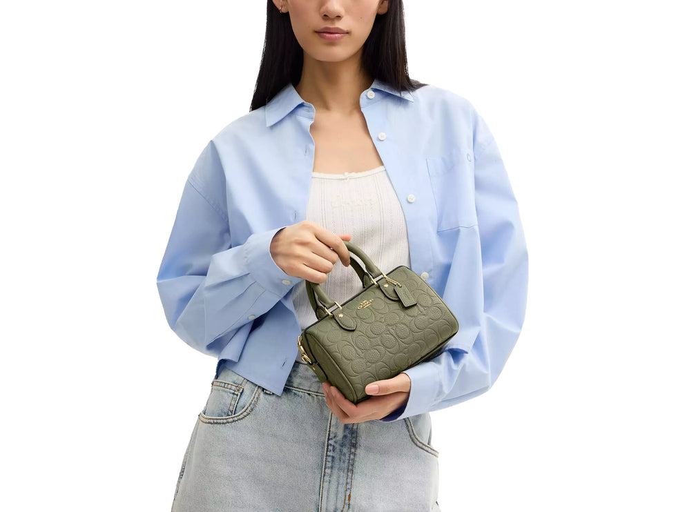 Coach Women's Mini Rowan Crossbody Bag In Signature Leather Gold/Pistachio