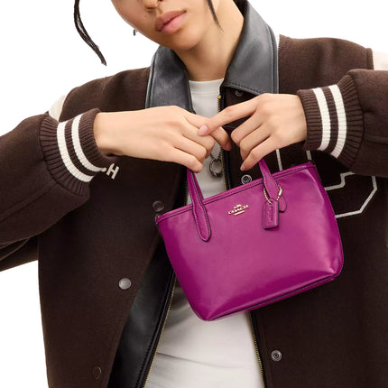 Coach Women's City Mini Tote Bag Gold/Magenta