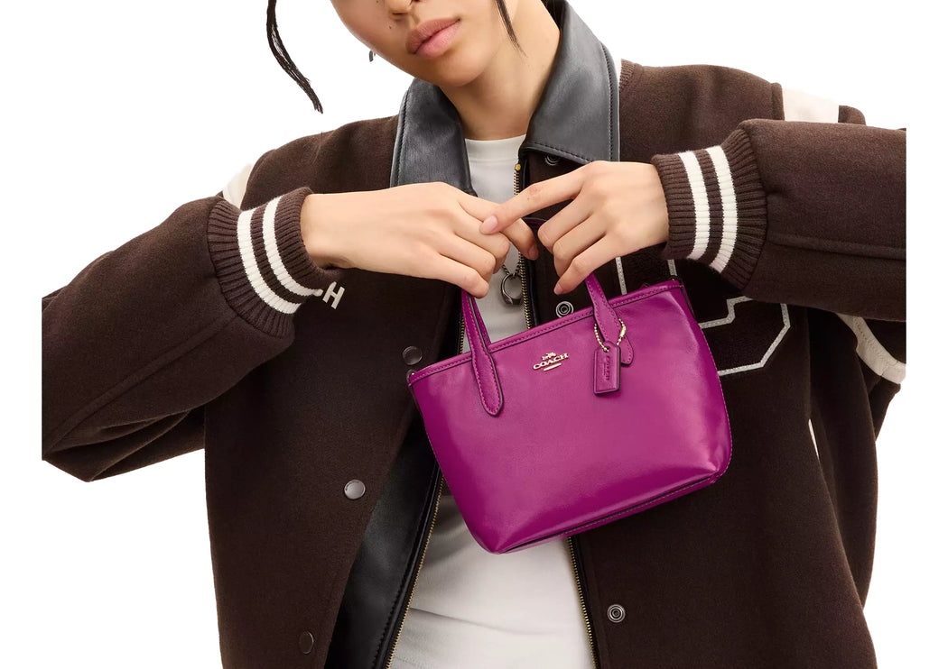 Coach Women's City Mini Tote Bag Gold/Magenta