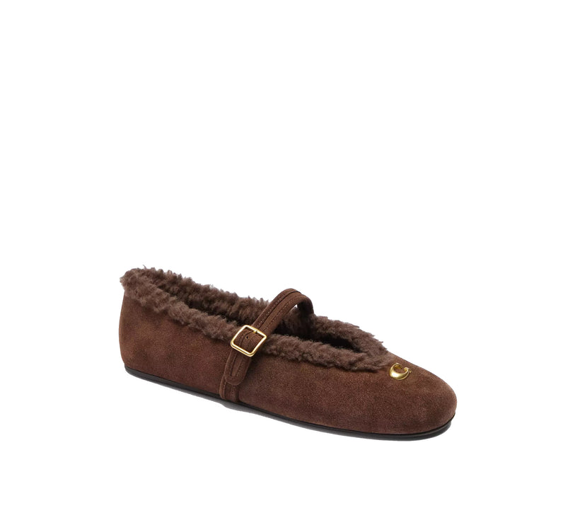 Coach Women's Sculpted C Mary Jane In Shearling Chocolate Brown