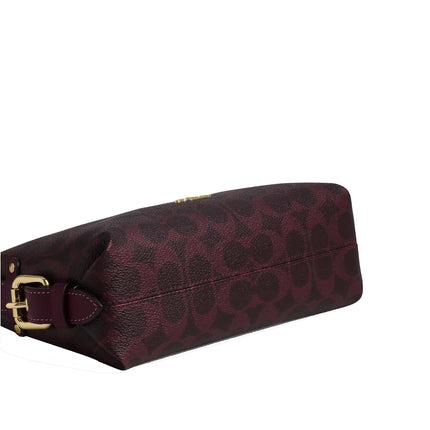 Coach Women's Laurel Shoulder Bag 22 With Buckles In Signature Canvas Gold/Black Currant