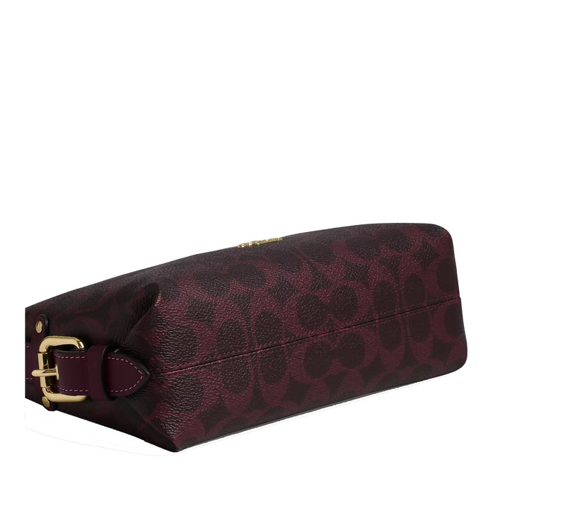 Coach Women's Laurel Shoulder Bag 22 With Buckles In Signature Canvas Gold/Black Currant
