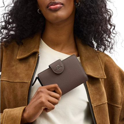 Coach Women's Medium Corner Zip Wallet Pebbled Leather/Gunmetal/Dark Stone