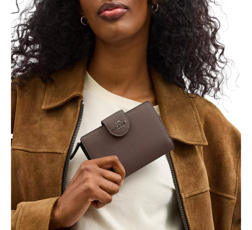 Coach Women's Medium Corner Zip Wallet Pebbled Leather/Gunmetal/Dark Stone