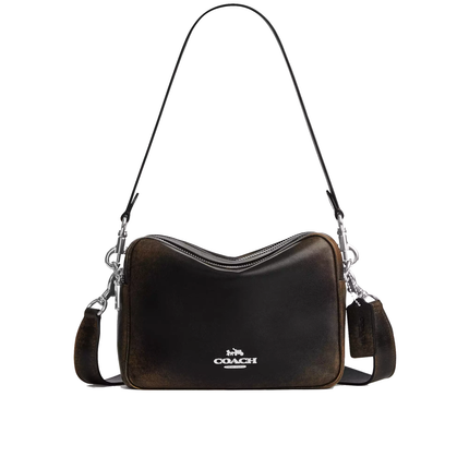 Coach Women's Carey Crossbody Bag In Loved Leather Silver/Black Brown