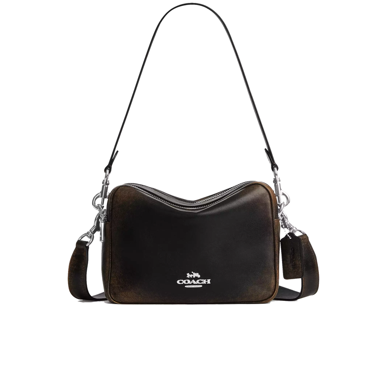 Coach Women's Carey Crossbody Bag In Loved Leather Silver/Black Brown