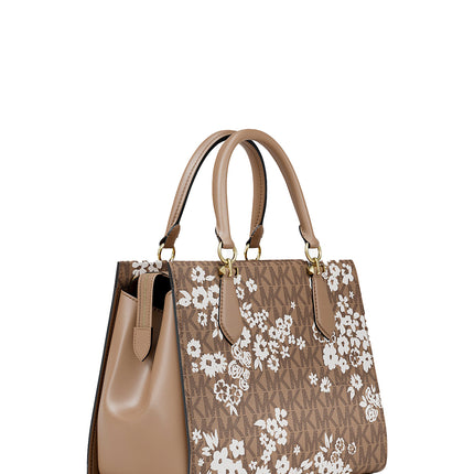 Michael Kors Women's Marilyn Medium Printed Signature Logo Satchel Bag Camel/Gold