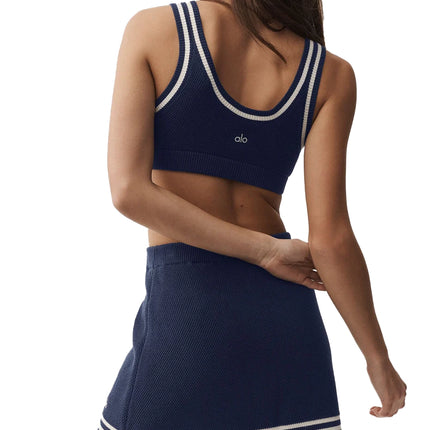 alo Women's Tennis Club Sweater Knit Bra Navy/Ivory