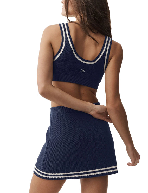 alo Women's Tennis Club Sweater Knit Bra Navy/Ivory