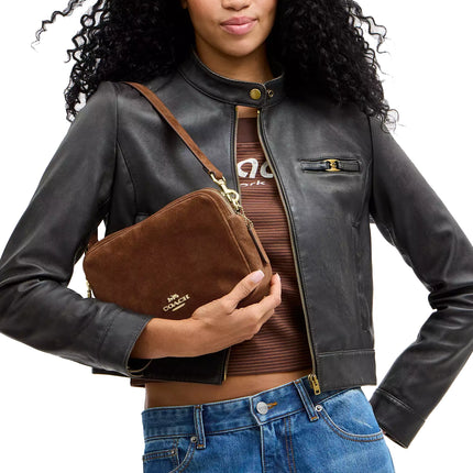 Coach Women's Carey Crossbody Bag Suede/Gold/Warm Brown