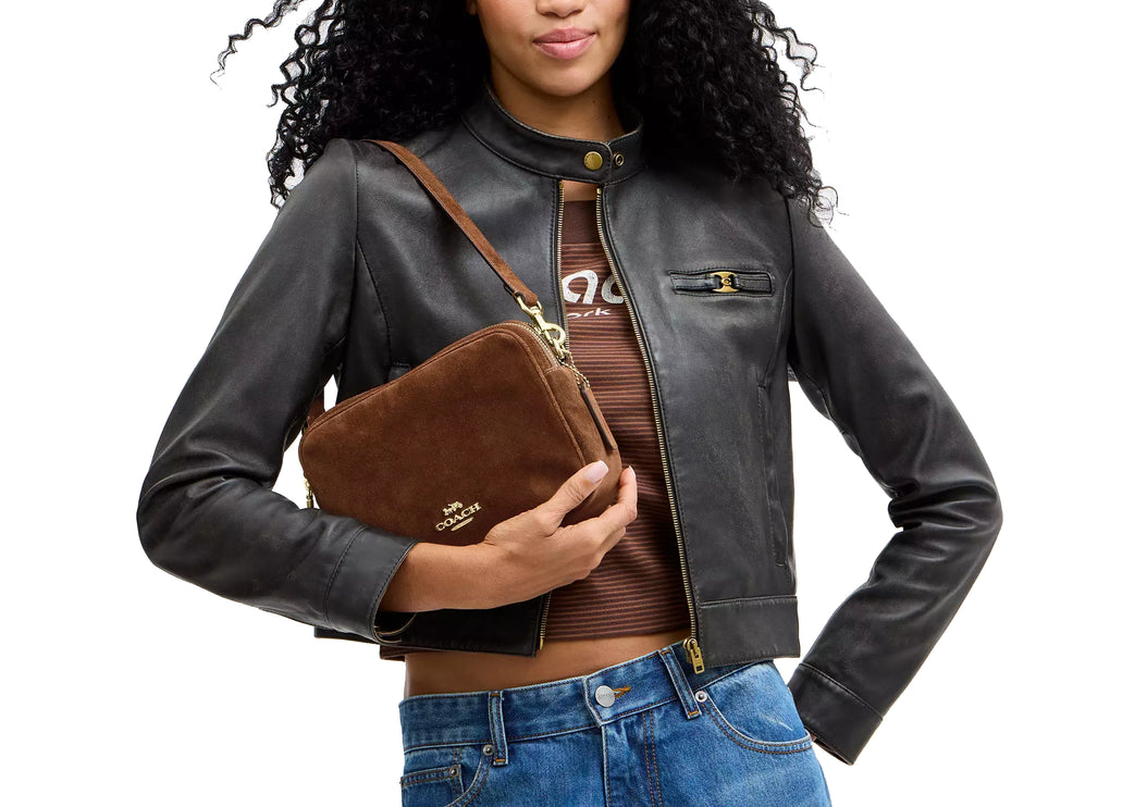 Coach Women's Carey Crossbody Bag Suede/Gold/Warm Brown