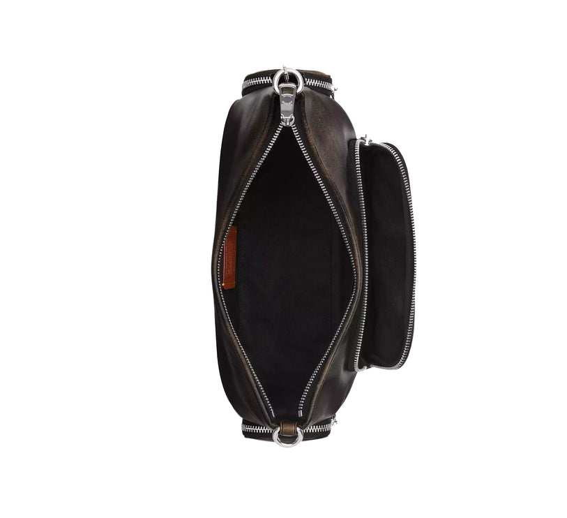 Coach Women's Laurel Shoulder Bag With Pockets In Loved Leather Silver/Black Brown