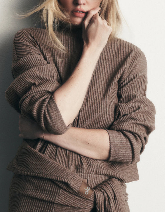 alo Women's Muse Crew Neck Pullover Java Brown Heather