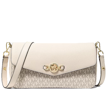 Michael Kors Women's Kacey Medium Signature Logo Shoulder Bag Light Cream Multi/Gold