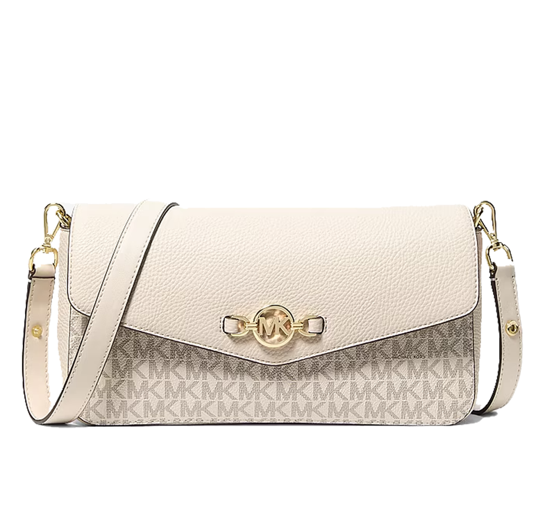 Michael Kors Women's Kacey Medium Signature Logo Shoulder Bag Light Cream Multi/Gold