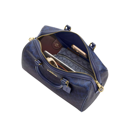 Coach Women's Rowan Large Satchel Bag In Signature Canvas Gold/Navy