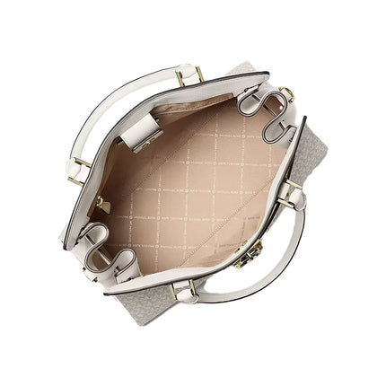 Michael Kors Women's Landon Medium Logo Satchel Bag Light Cream Multi/Gold
