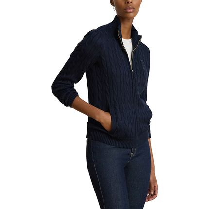 Polo Ralph Lauren Women's Cable-Knit Full-Zip Mockneck Sweater Lauren Navy