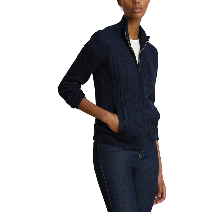 Polo Ralph Lauren Women's Cable-Knit Full-Zip Mockneck Sweater Lauren Navy