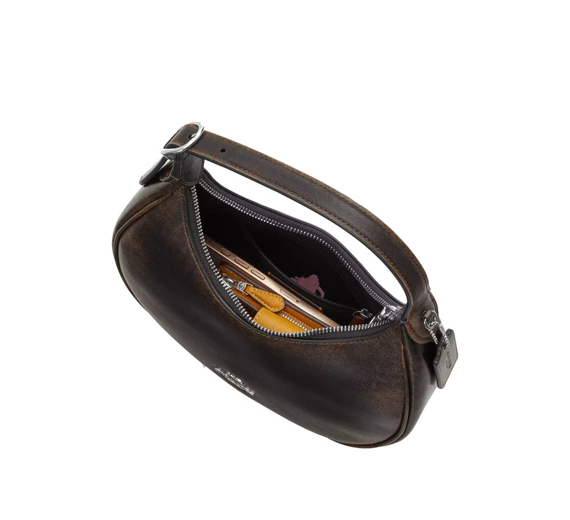 Coach Women's Emily Shoulder Bag In Loved Leather Silver/Black Brown