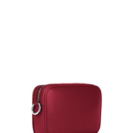 Michael Kors Women's Jet Set Large Pebbled Leather Camera Crossbody Bag Maroon/Silver