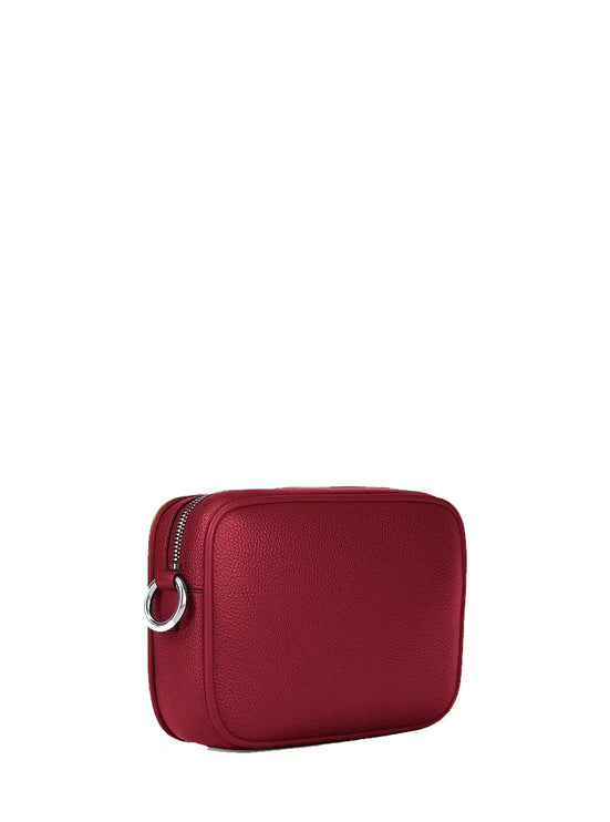 Michael Kors Women's Jet Set Large Pebbled Leather Camera Crossbody Bag Maroon/Silver