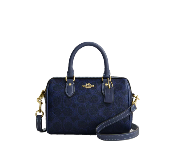 Coach Women's Mini Rowan Crossbody Bag In Signature Canvas Gold/Navy