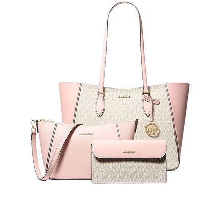 Michael Kors Women's Jet Set Travel Large Signature Logo 3-in-1 Tote Bag Powder Blush Multi/Gold