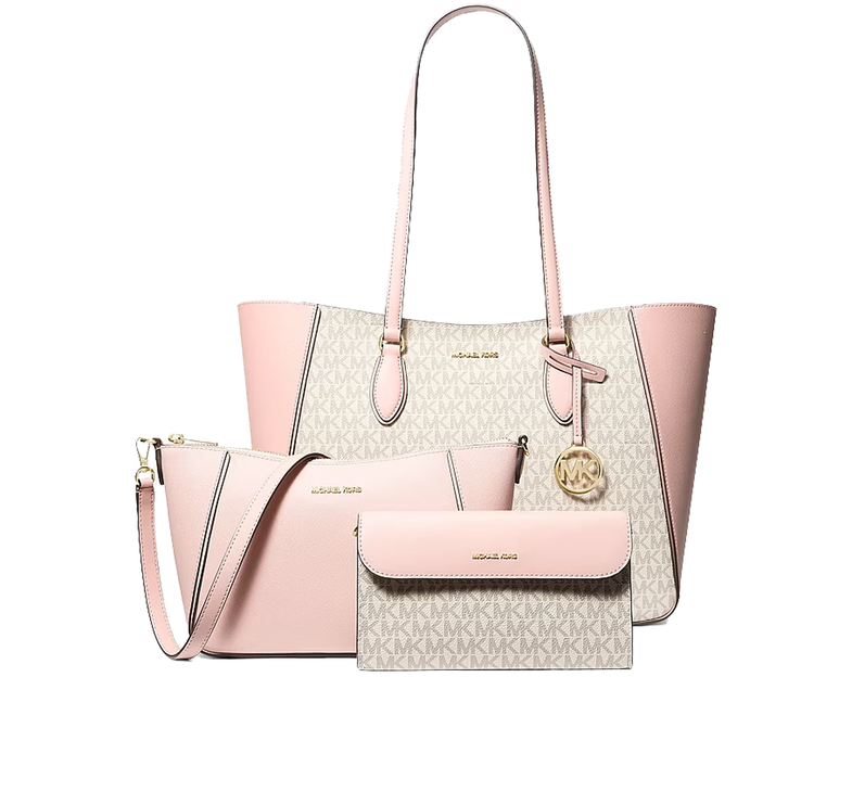 Michael Kors Women's Jet Set Travel Large Signature Logo 3-in-1 Tote Bag Powder Blush Multi/Gold