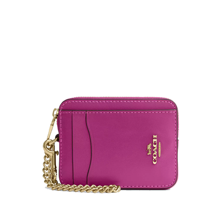 Coach Women's Zip Card Case Gold/Magenta