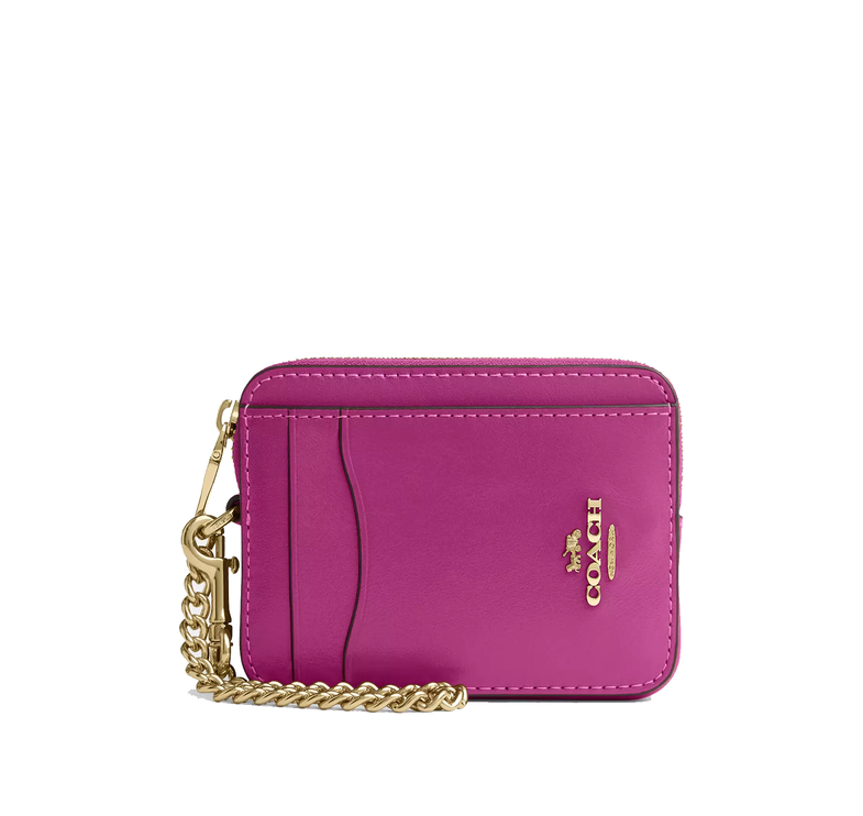 Coach Women's Zip Card Case Gold/Magenta