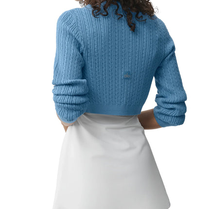 alo Women's Mini Cable Sweater Cardigan California Blue