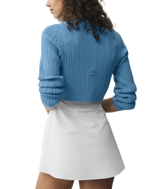 alo Women's Mini Cable Sweater Cardigan California Blue