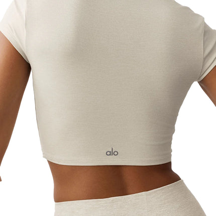 alo Women's Alosoft Crop Finesse Short Sleeve Oatmeal Heather